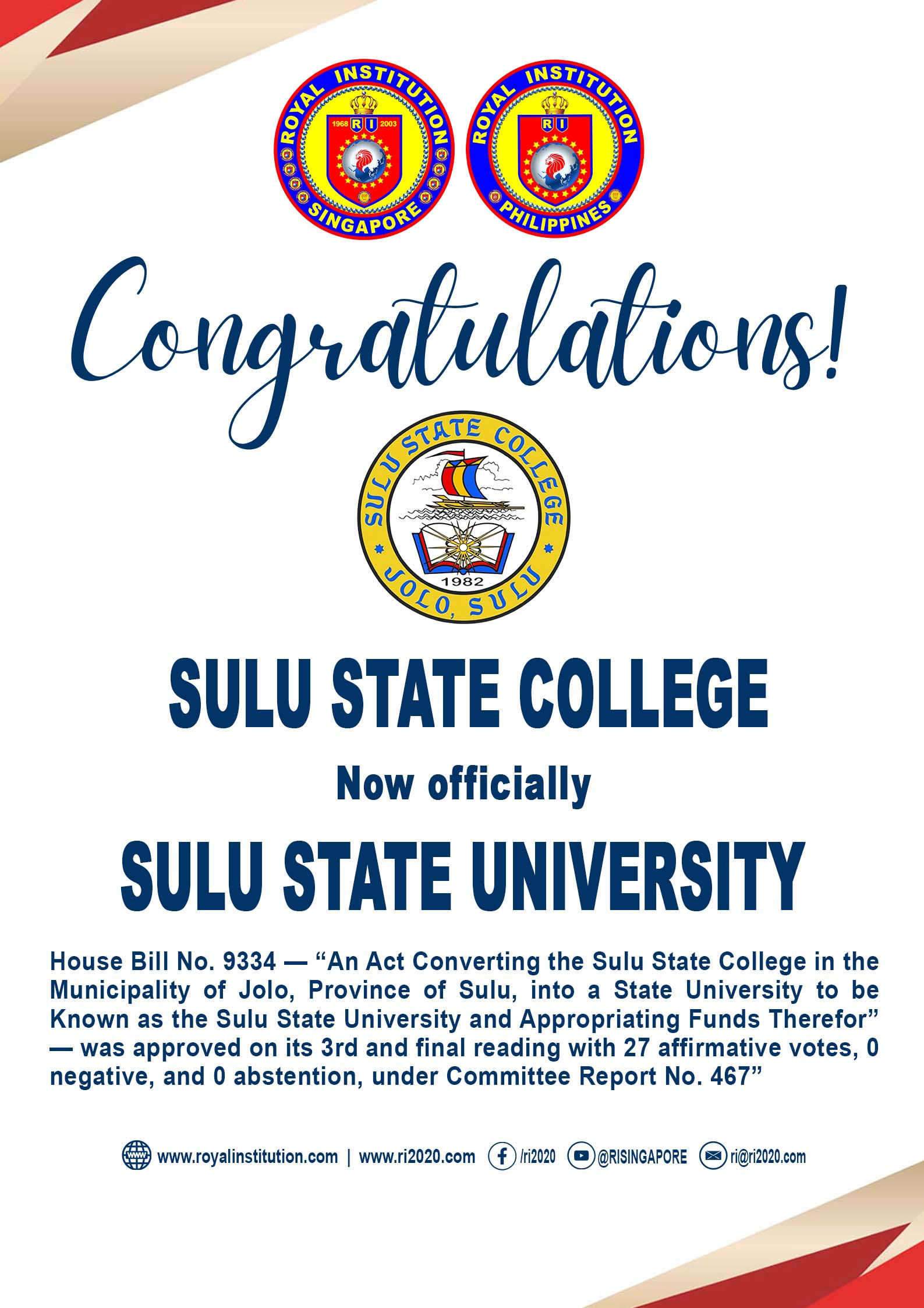 Congratulations Sulu State College—now officially Sulu State University!