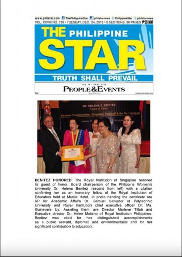 The Philippine Star - Benitez Honored