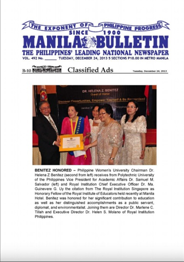 Manila Bulletin - Benitez Honored