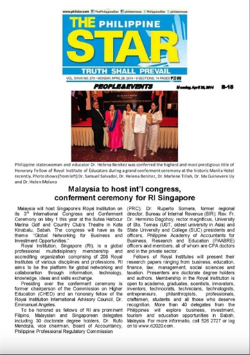 The Philippine Star "Malaysia to host int'l conference ceremony for RI Singapore"