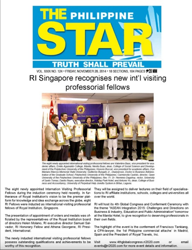The Philippine Star " RI Singapore recognize new int'l visiting professorial fellow"