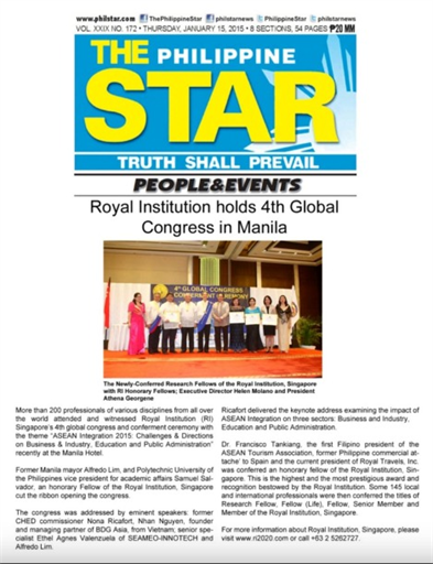 The Philippine Star "Royal Institution holds 4th Global Congress in Manila"