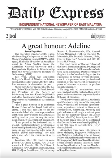 Daily Express A great honour: Adeline