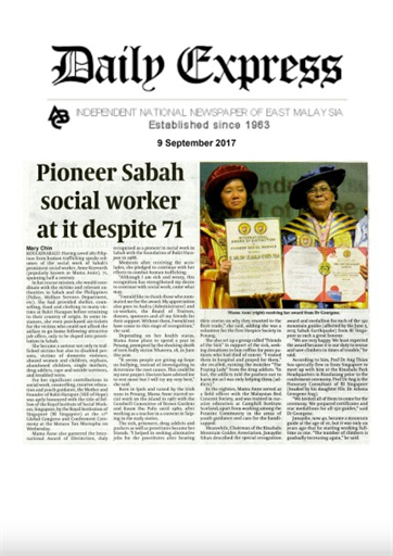 Daily Express - Pioneer Sabah social worker at it despite 71