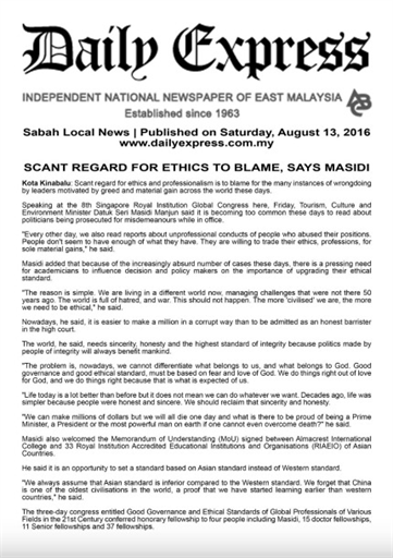 Daily Express - Scant Regard for Ethnics to Blame, Says Masidi
