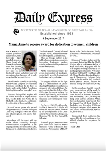 Daily Express - Mama Anne to receive award for dedication to women, children
