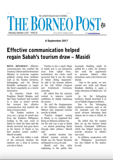 The Borneo Post - Effective communication helped regain Sabah's tourism draw - Masidi
