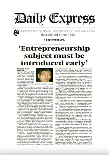 Daily Express - "Entrepreneurship subject must be introduced early"